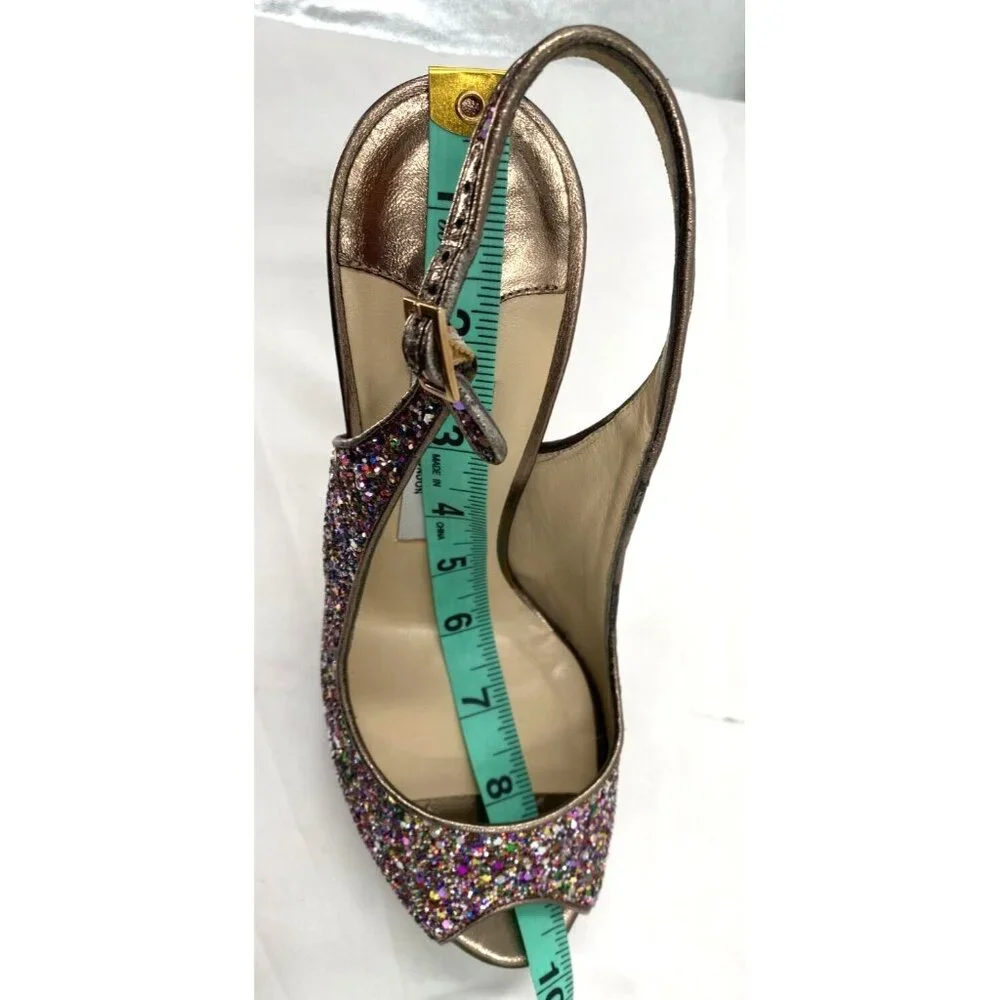 Jimmy Choo CLUE Glitter Gold Slingback Platform Open Toe Sandals Shoes Sz 38.5 - Picture 11 of 16